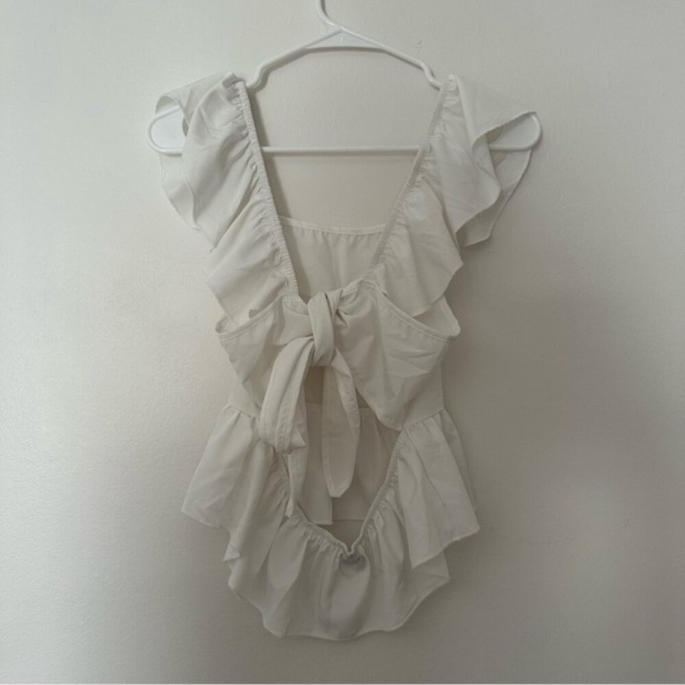 SHEIN White Puff Sleeve Peplum Blouse - Picture 3 of 3